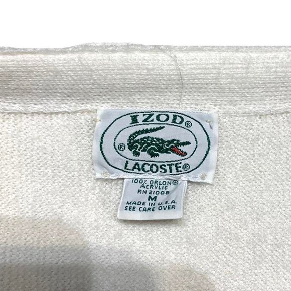 80s Vintage Izod Lacoste USA Made White Knit Cardigan Sweater Men's Medium - Picture 4 of 4